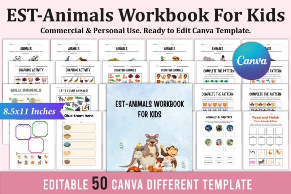 Download EST-Animals Workbook for Kids Canva KDP - Canva kdp Collection