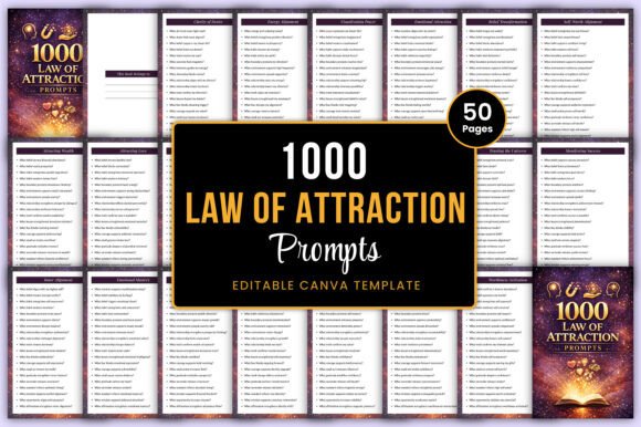 Download 1000 Law of Attraction Prompts Canva Kdp - Canva kdp Collection