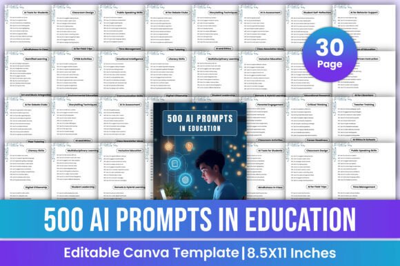Download 500 AI Prompts in Education Canva Kdp - Canva kdp Collection