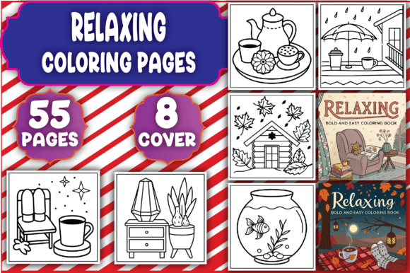Download 55 Bold &amp; Easy Relaxing Coloring Pages - Premium Bundle